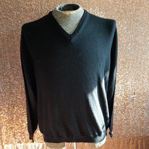 Toscano Men's Black Merino Wool V-Neck Sweater Size M